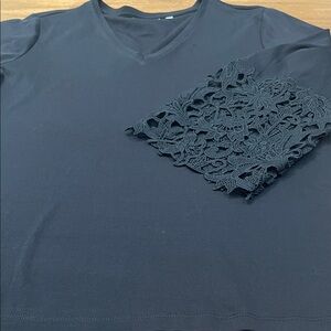 NWT Chicos Elegant Black Lace 3/4 Sleeve Knit Shirt Sz 2 Large